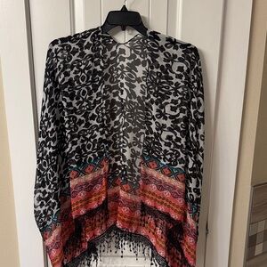 Floral Patterned Kimono with Fringe